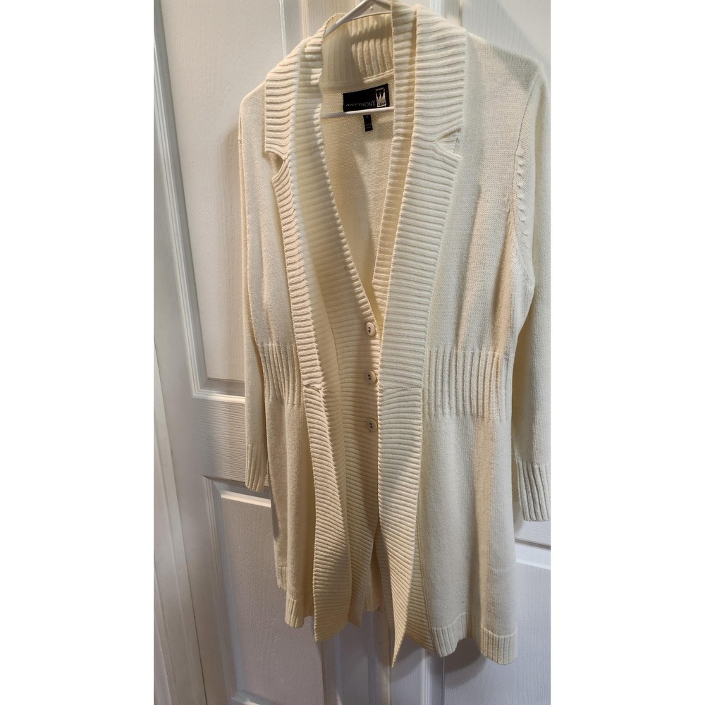 Antthony Cardigan Sweater Womens Medium‎ Ivory Shawl Collar Button Ribbed Knit